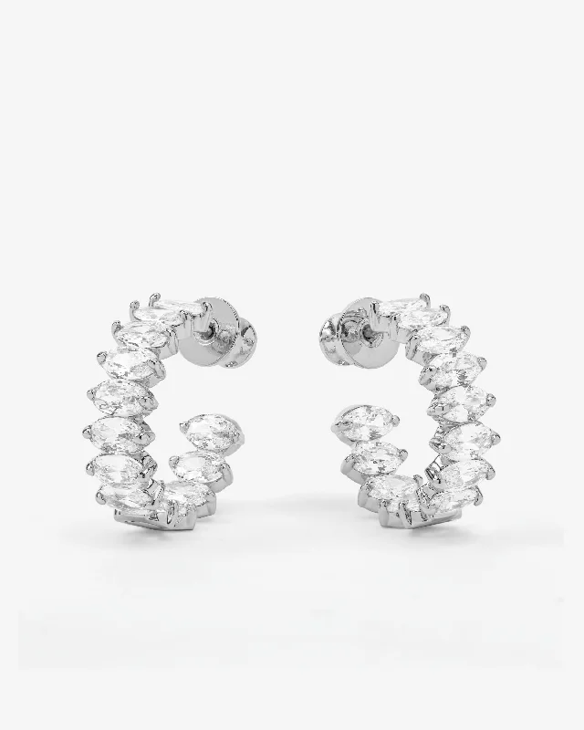 Women's Earrings – Elegant Designs for Every Personality--Baby "She's So Fine" Hoops .75" - Silver|White Diamondettes