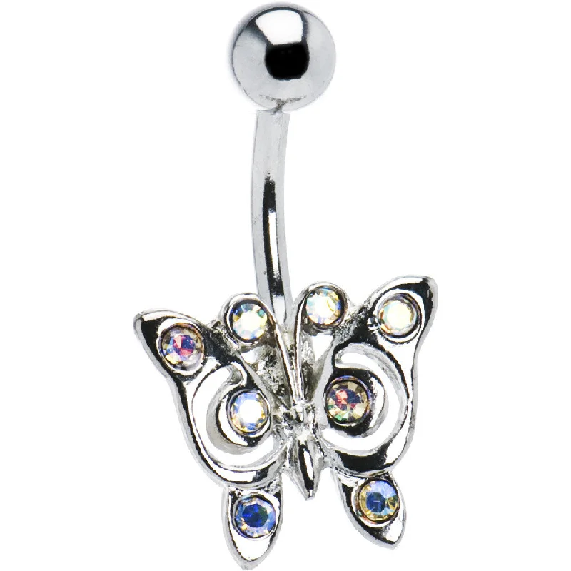 Beautiful Belly Rings for Elegant Looks -Gemmed Aurora Butterfly Belly Ring