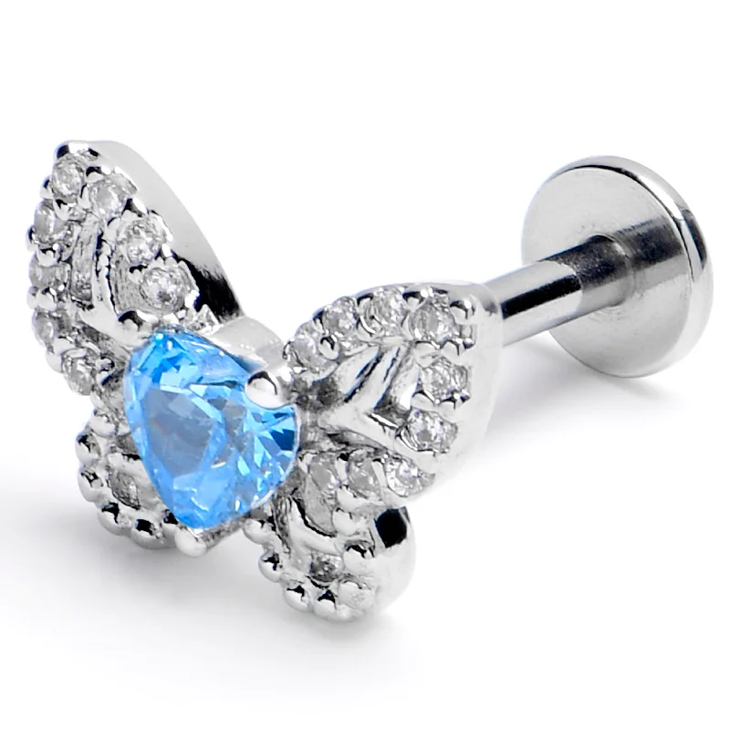 Women's Earrings – Elegant Designs for Every Personality--16 Gauge 3/8 Blue CZ Gem Butterfly Delight Labret Monroe Tragus