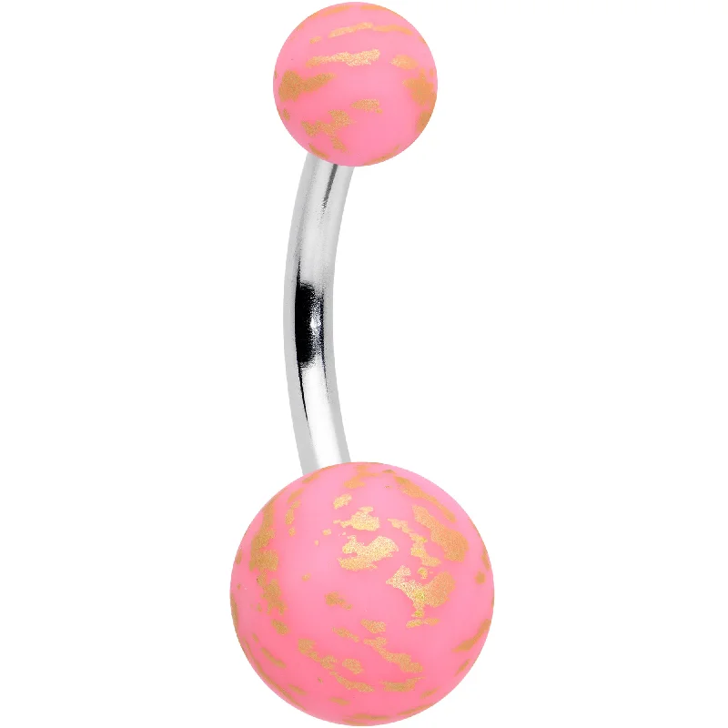 Designer Belly Rings for Unique Looks -Matte Pink Splatter Pattern Belly Ring