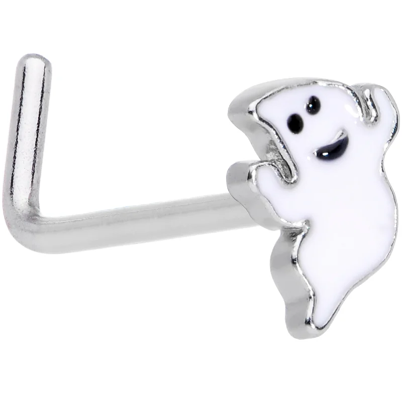 Stylish and Affordable Nose Rings -20 Gauge 7mm Happy Ghost Halloween L Shaped Nose Ring Stylish and Affordable Nose Rings -20 Gauge 7mm Happy Ghost Halloween L Shaped Nose Ring