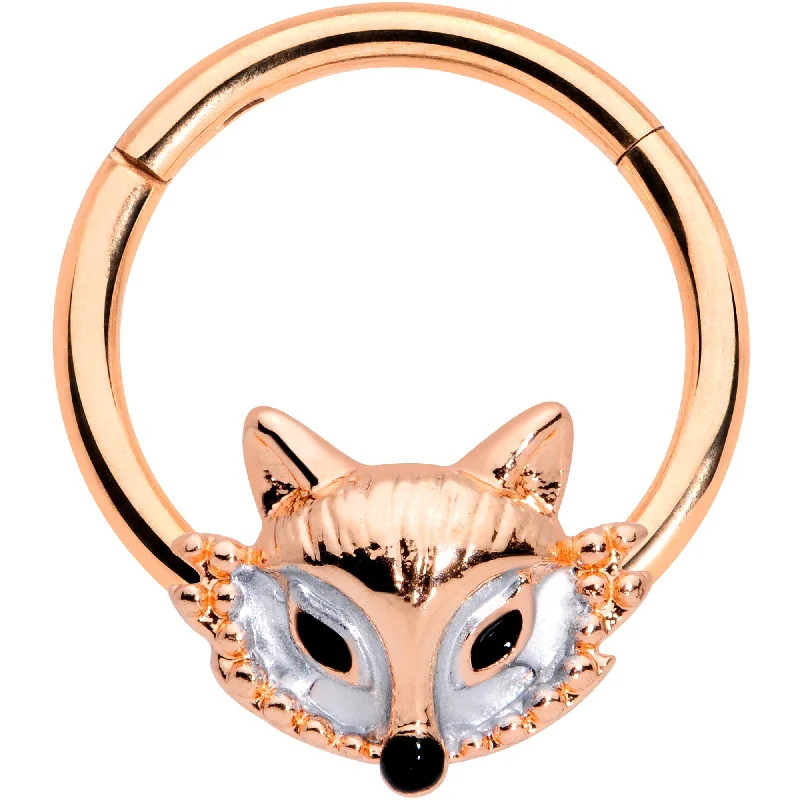 Nose Rings for Occasional Wear -16 Gauge 3/8 Rose Gold Tone Fashion Fox Hinged Segment Ring Nose Rings for Occasional Wear -16 Gauge 3/8 Rose Gold Tone Fashion Fox Hinged Segment Ring