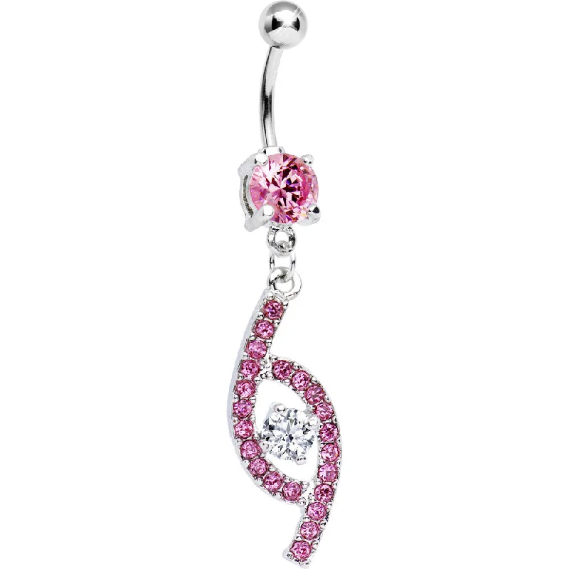 Trendy Belly Rings for Fashion-Lovers -Pink CZ Flawless Fashion Dangle Belly Ring