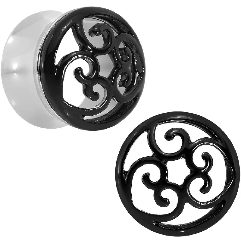Women's Earrings – Elegant Designs for Every Personality--5/8 Steel Black Filigree Duet Heart Saddle Plug Set Women's Earrings – Elegant Designs for Every Personality--5/8 Steel Black Filigree Duet Heart Saddle Plug Set