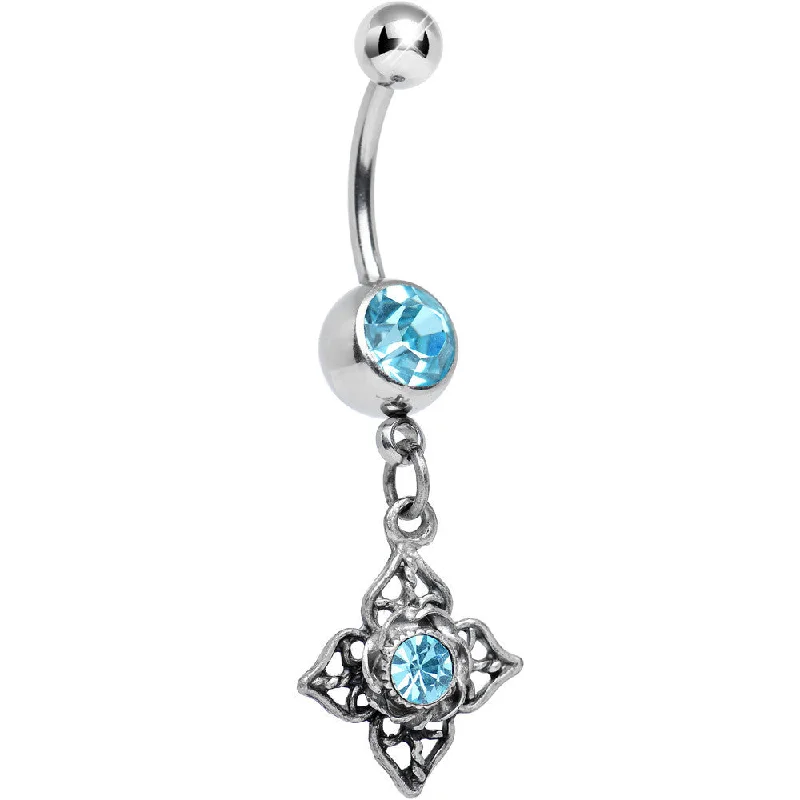 Elegant Belly Rings for Fashion-Forward Looks -Full Bloom Solar Blue Gem Dangle Belly Ring Elegant Belly Rings for Fashion-Forward Looks -Full Bloom Solar Blue Gem Dangle Belly Ring