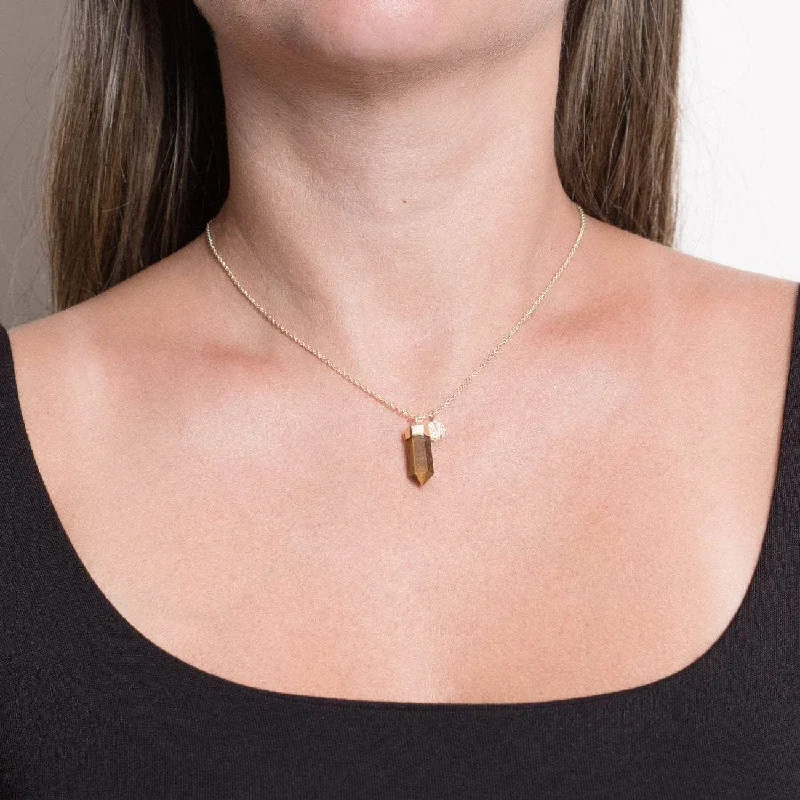 Shop Classic Women's Necklaces & Pendants with a Modern Twist-Delicate Tiger Eye Crystal Point Necklace Shop Classic Women's Necklaces & Pendants with a Modern Twist-Delicate Tiger Eye Crystal Point Necklace