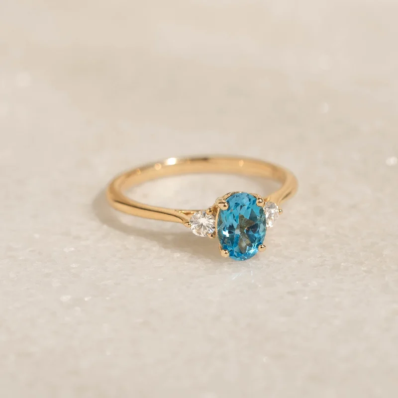 Chic Women's Rings for Fashion-Forward Looks-Swiss Blue Topaz and Diamond Ring 14k Gold - Kindra Chic Women's Rings for Fashion-Forward Looks-Swiss Blue Topaz and Diamond Ring 14k Gold - Kindra