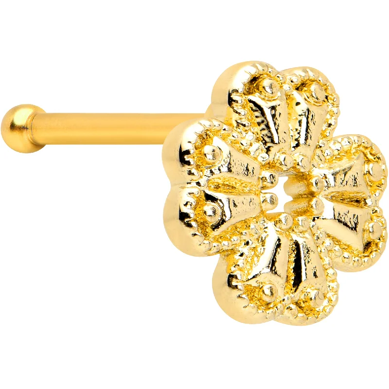 Nose Rings with Glitter -20 Gauge 1/4 Yellow Gem Gold Tone Textured Cross Nose Bone