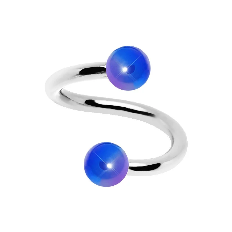 Women's Earrings – Elegant Designs for Every Personality--16 Gauge Iridescent Blue Acrylic Ball Spiral Twister