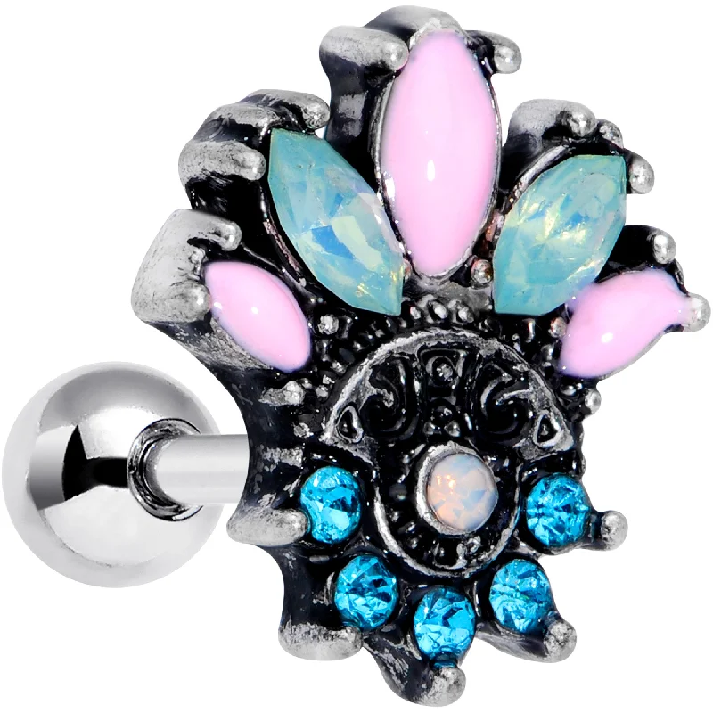 Women's Earrings – Elegant Designs for Every Personality--16 Gauge Blue Pink Green Gem Fan Flower Cartilage Tragus Earring