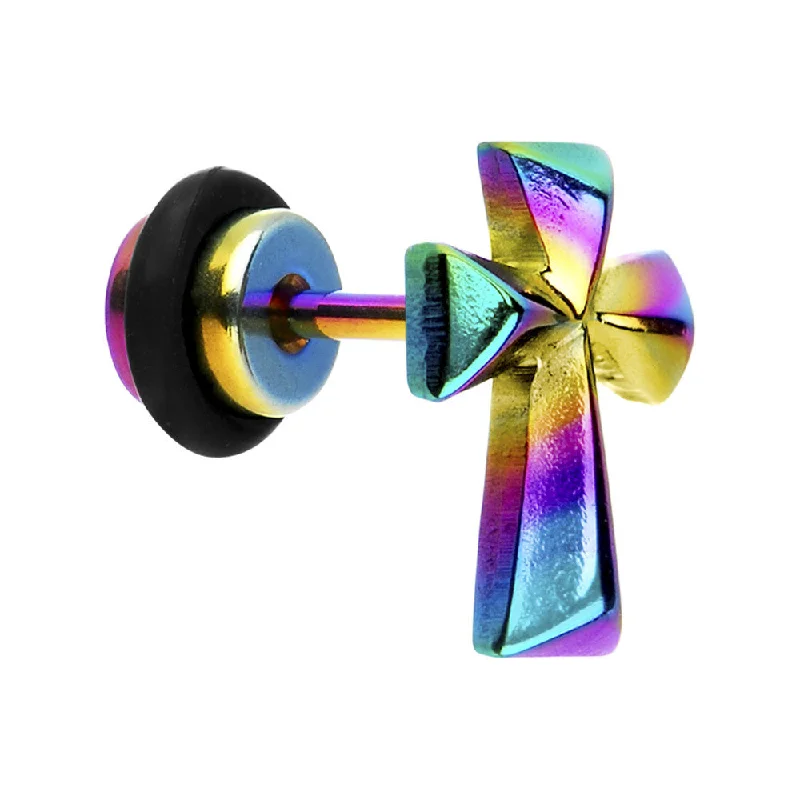 Women's Earrings – Elegant Designs for Every Personality--Rainbow Titanium Cross Cheater Plug