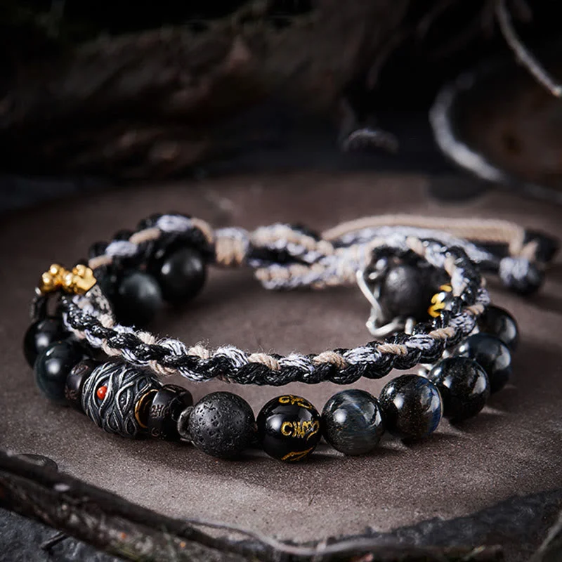 Men's Silver Bracelets with Bold Designs-Buddha Stones 925 Sterling Silver Lava Rock Eagle's Eye Stone Lucky Beads Handmade Healing Bracelet Men's Silver Bracelets with Bold Designs-Buddha Stones 925 Sterling Silver Lava Rock Eagle's Eye Stone Lucky Beads Handmade Healing Bracelet