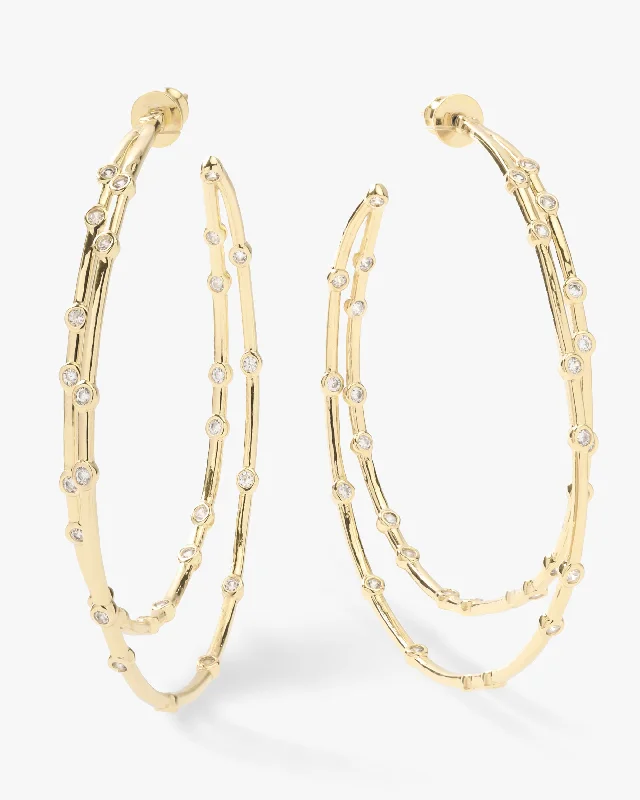 Women's Earrings – Elegant Designs for Every Personality--Big Ass Doubled Hoops 2.5" - Gold|White Diamondettes Women's Earrings – Elegant Designs for Every Personality--Big Ass Doubled Hoops 2.5" - Gold|White Diamondettes