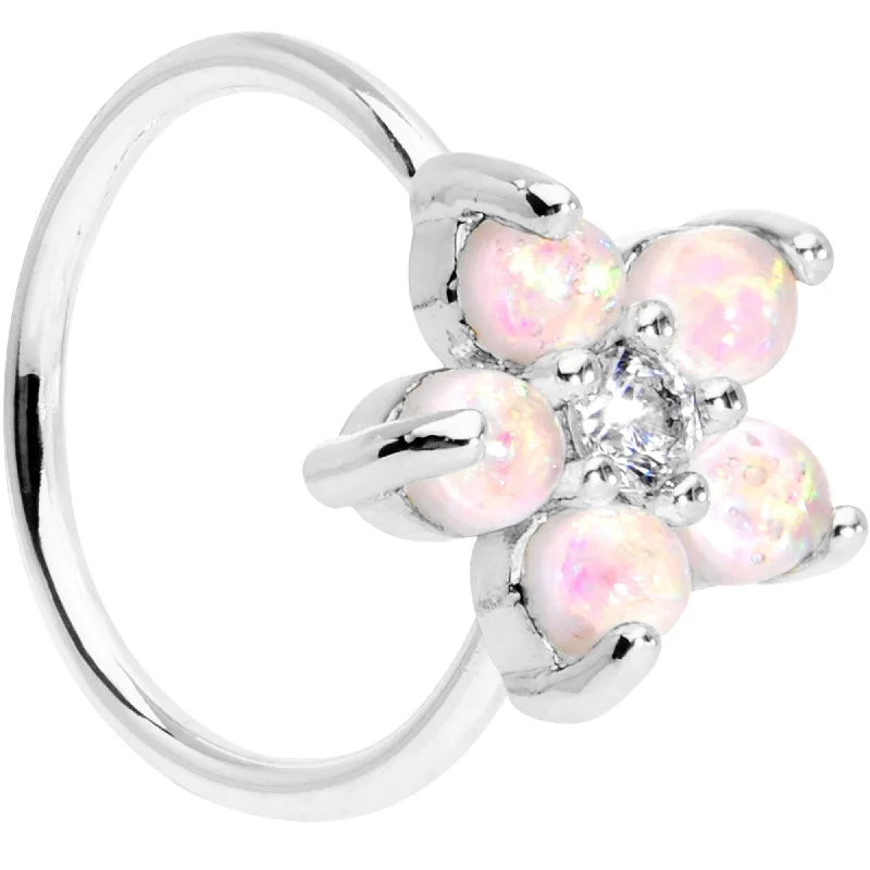 Nose Rings with Ruby Stones -20 Gauge Clear CZ White Faux Opal Seamless Circular Ring Nose Rings with Ruby Stones -20 Gauge Clear CZ White Faux Opal Seamless Circular Ring