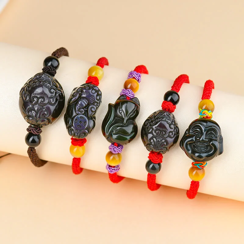 Minimalist Gold Bangles for Women-Buddha Stones Black Obsidian Fox Pi Xiu Laughing Buddha Fulfillment Rope Bracelet Minimalist Gold Bangles for Women-Buddha Stones Black Obsidian Fox Pi Xiu Laughing Buddha Fulfillment Rope Bracelet