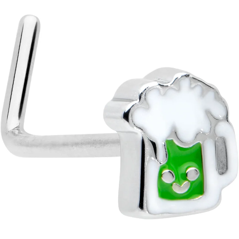Nose Rings with Chic Detailing -20 Gauge 7mm Sweet Happy Green Beer St Patricks L Shape Nose Ring Nose Rings with Chic Detailing -20 Gauge 7mm Sweet Happy Green Beer St Patricks L Shape Nose Ring