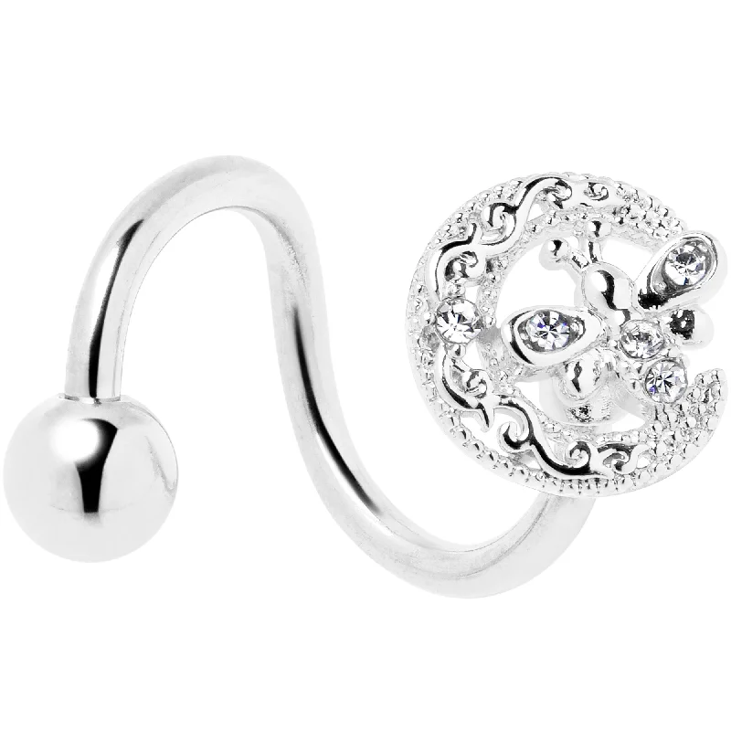 Designer Belly Rings with Exclusive Appeal -Clear Gem Lunar Dragonfly Spiral Twister Belly Ring Designer Belly Rings with Exclusive Appeal -Clear Gem Lunar Dragonfly Spiral Twister Belly Ring