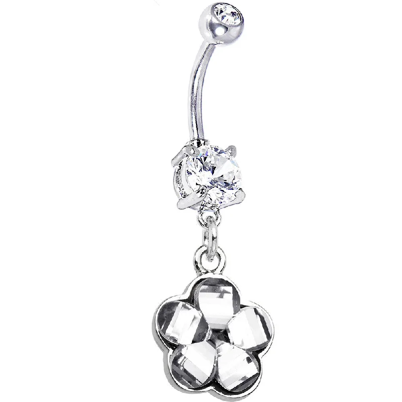 Stunning Belly Rings for Exclusive Appeal -Clear Gem Blossoming Flower Dangle Belly Ring Stunning Belly Rings for Exclusive Appeal -Clear Gem Blossoming Flower Dangle Belly Ring