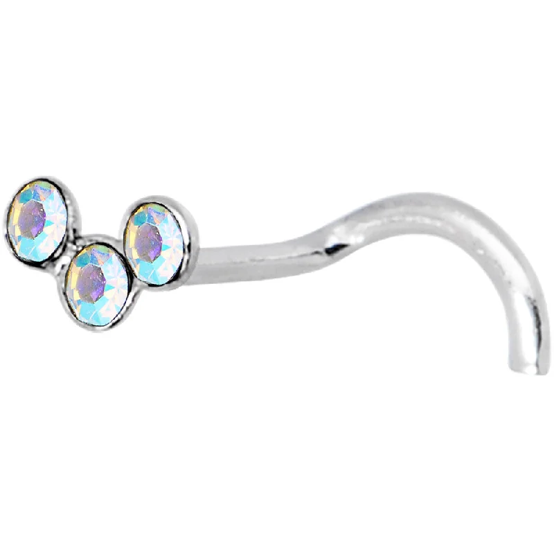 Nose Rings for Professional Style -925 Silver 2mm Aurora Trio Nose Ring Created with Crystals Nose Rings for Professional Style -925 Silver 2mm Aurora Trio Nose Ring Created with Crystals