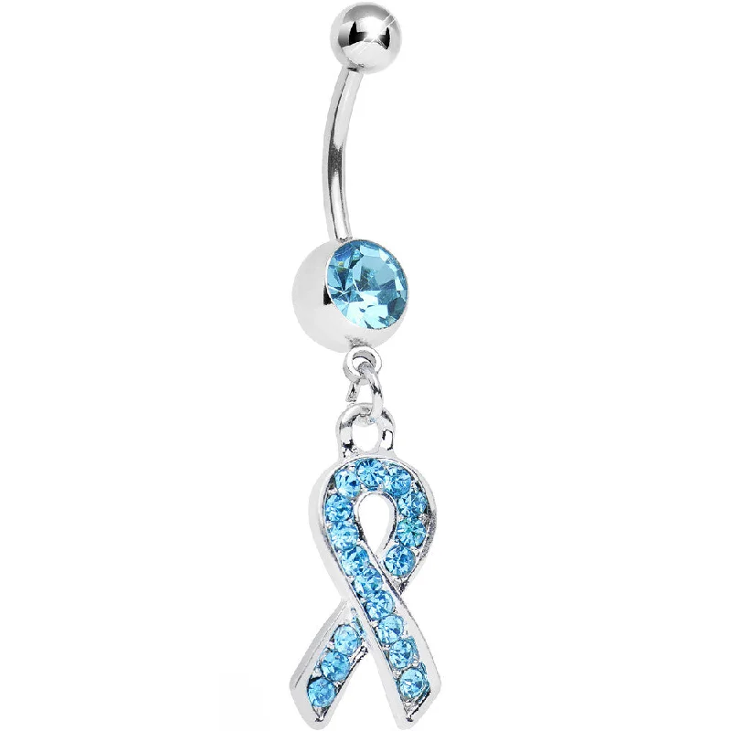 Belly Rings with Vibrant Stones for Stunning Effect -Aqua Gem Fashionable Awareness Ribbon Dangle Belly Ring Belly Rings with Vibrant Stones for Stunning Effect -Aqua Gem Fashionable Awareness Ribbon Dangle Belly Ring