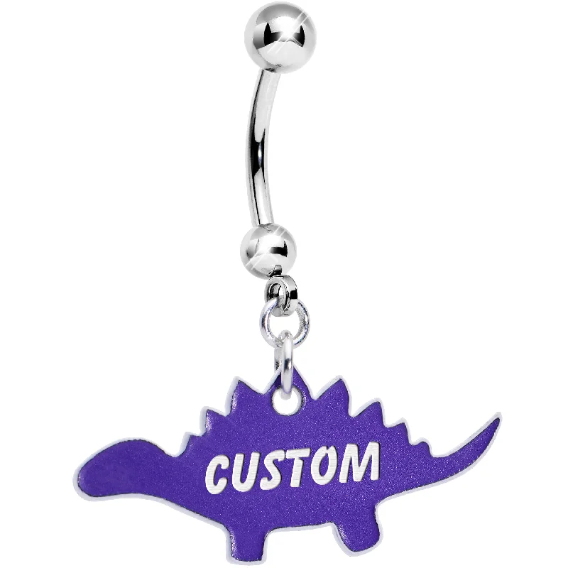 Unique Belly Rings with Beautiful Accents -Custom Purple Stegosaurus Dinosaur Personalized Dangle Belly Ring Unique Belly Rings with Beautiful Accents -Custom Purple Stegosaurus Dinosaur Personalized Dangle Belly Ring