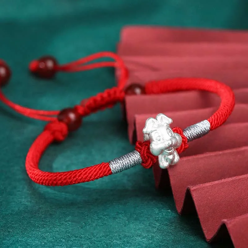 Men's Stylish Bracelets with Textured Design-Buddha Stones 999 Sterling Silver Chinese Zodiac Luck Strength Red String Bracelet Men's Stylish Bracelets with Textured Design-Buddha Stones 999 Sterling Silver Chinese Zodiac Luck Strength Red String Bracelet