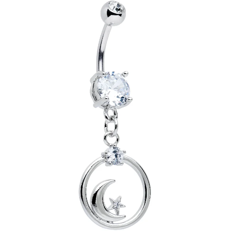 Belly Rings with Unique Stone Patterns -Clear Gem Star Crescent Moon Glamour Circle Dangle Belly Ring Belly Rings with Unique Stone Patterns -Clear Gem Star Crescent Moon Glamour Circle Dangle Belly Ring