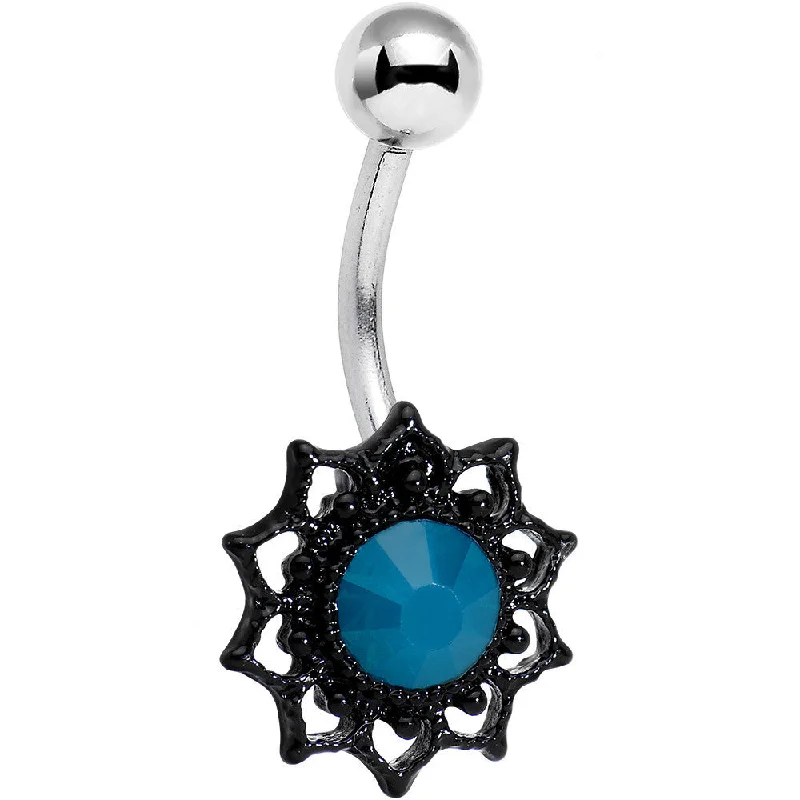 Stunning Belly Rings for Extra Style -Dark Blue Faux Opal Black Frame Belly Ring