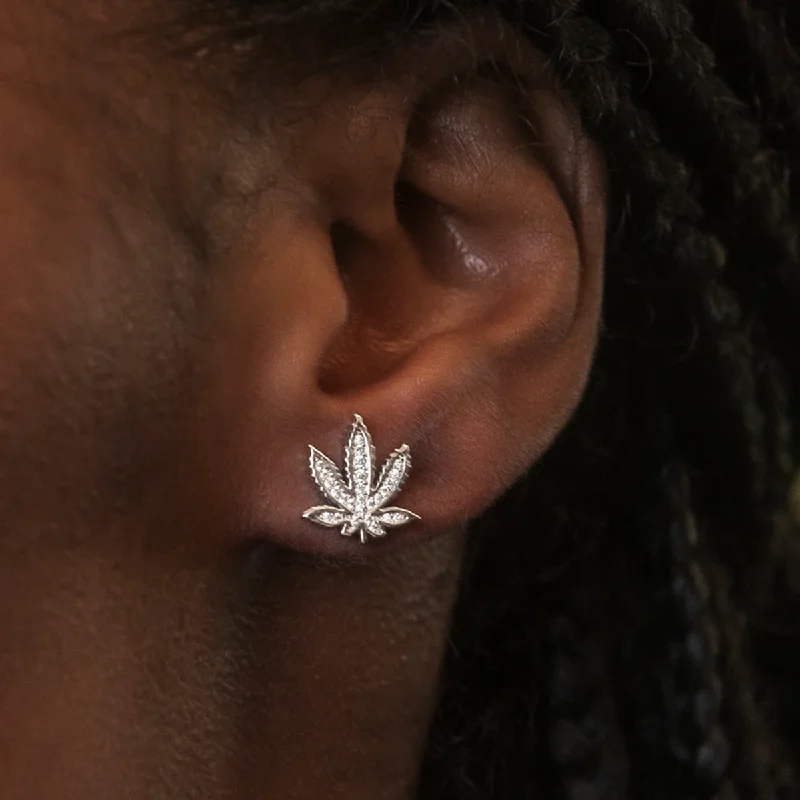Women's Earrings – Elegant Designs for Every Personality--Diamond Weed Leaf Stud Earrings