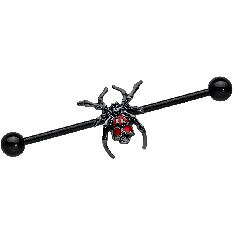Women's Earrings – Elegant Designs for Every Personality--14 Gauge Red Gem Black Widow Spider Halloween Industrial Barbell 38mm