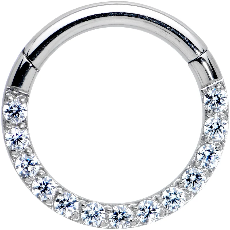 Statement Lip Rings for Trendsetters14 Gauge 3/8 Clear CZ Gem G23 Titanium Paved Hinged Segment Ring Statement Lip Rings for Trendsetters14 Gauge 3/8 Clear CZ Gem G23 Titanium Paved Hinged Segment Ring