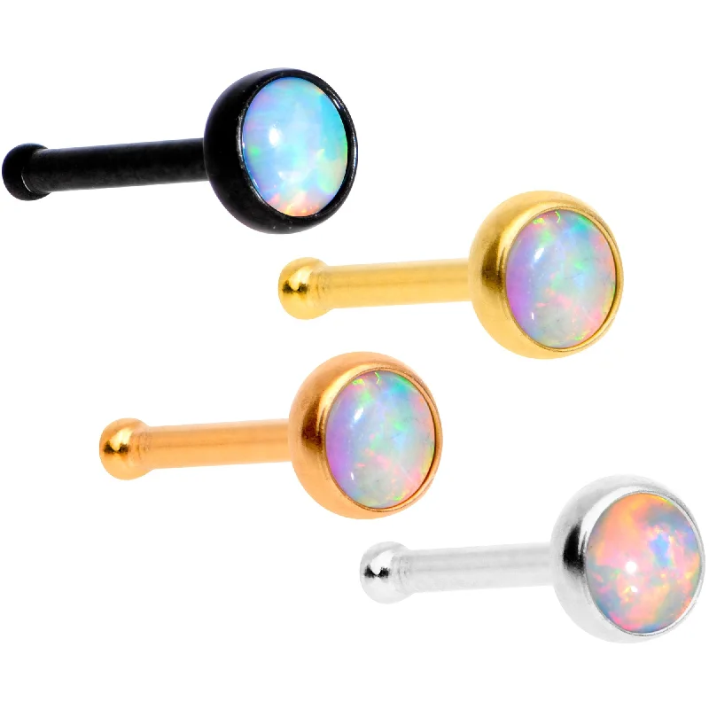 Nose Rings with Star Shape -White 3mm Synthetic Opal Anodized Press Fit Nose Bone 4 Pack Set Nose Rings with Star Shape -White 3mm Synthetic Opal Anodized Press Fit Nose Bone 4 Pack Set