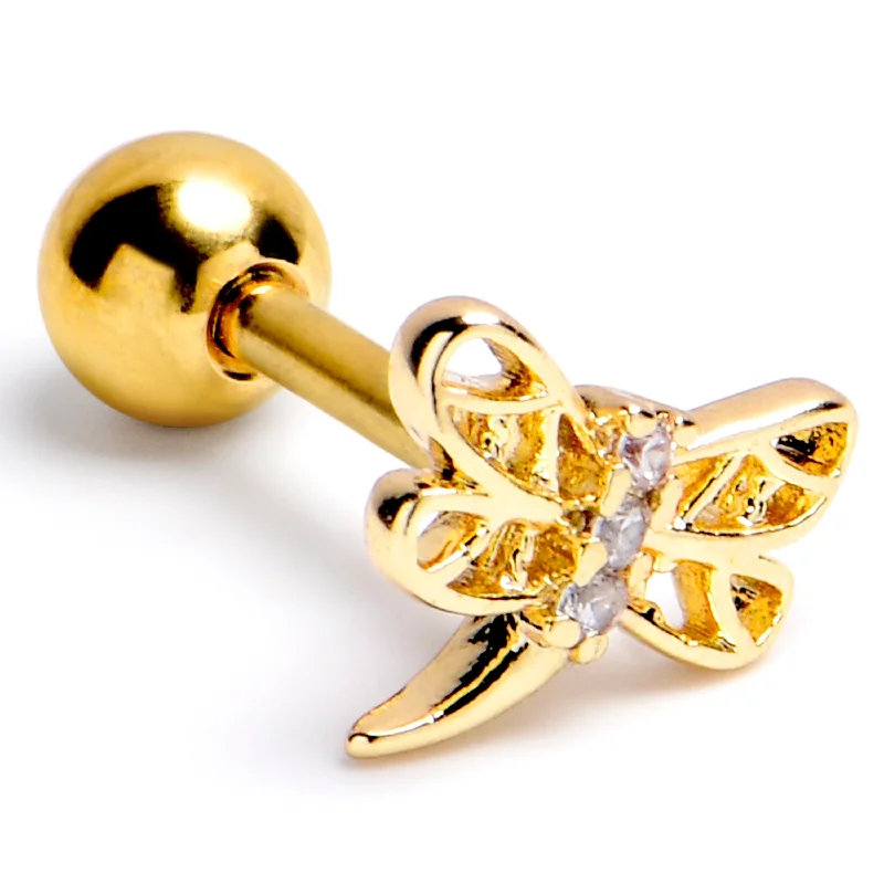 Women's Earrings – Elegant Designs for Every Personality--16 Gauge 1/4 Clear Gem Gold Tone Filigree Dragonfly Cartilage Earring Women's Earrings – Elegant Designs for Every Personality--16 Gauge 1/4 Clear Gem Gold Tone Filigree Dragonfly Cartilage Earring