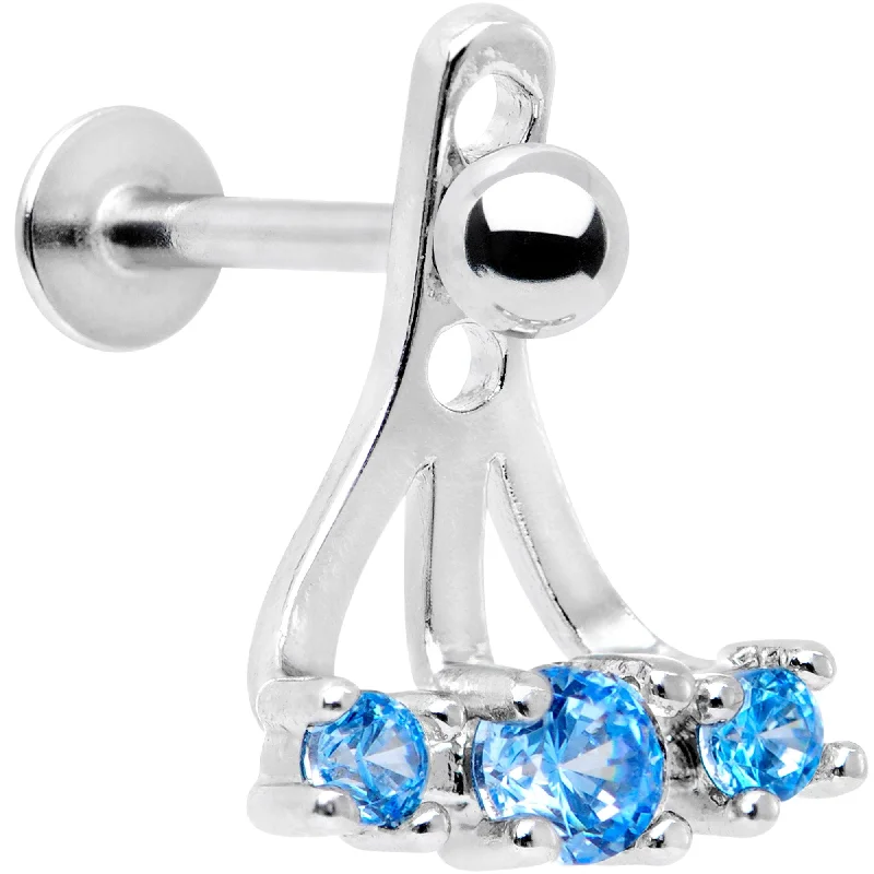 Women's Earrings – Elegant Designs for Every Personality--Blue Gem Triplet Fan Dangle Cartilage Tragus Helix Piercing