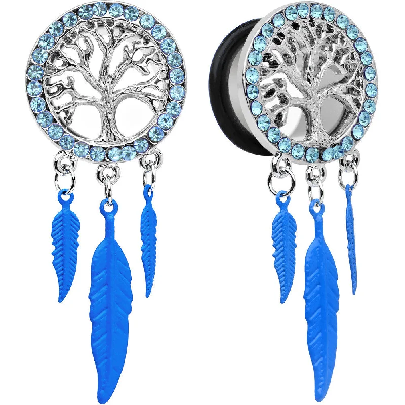 Women's Earrings – Elegant Designs for Every Personality--5/8 Blue Gem Steel Single Flare Tree of Life Dangle Plug Set Women's Earrings – Elegant Designs for Every Personality--5/8 Blue Gem Steel Single Flare Tree of Life Dangle Plug Set