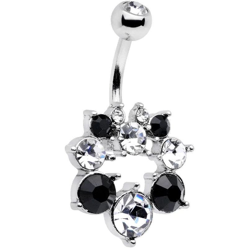 Classic Silver Belly Rings for Sleek Fashion -Black Clear Gem Heavenly Halo Belly Ring Classic Silver Belly Rings for Sleek Fashion -Black Clear Gem Heavenly Halo Belly Ring