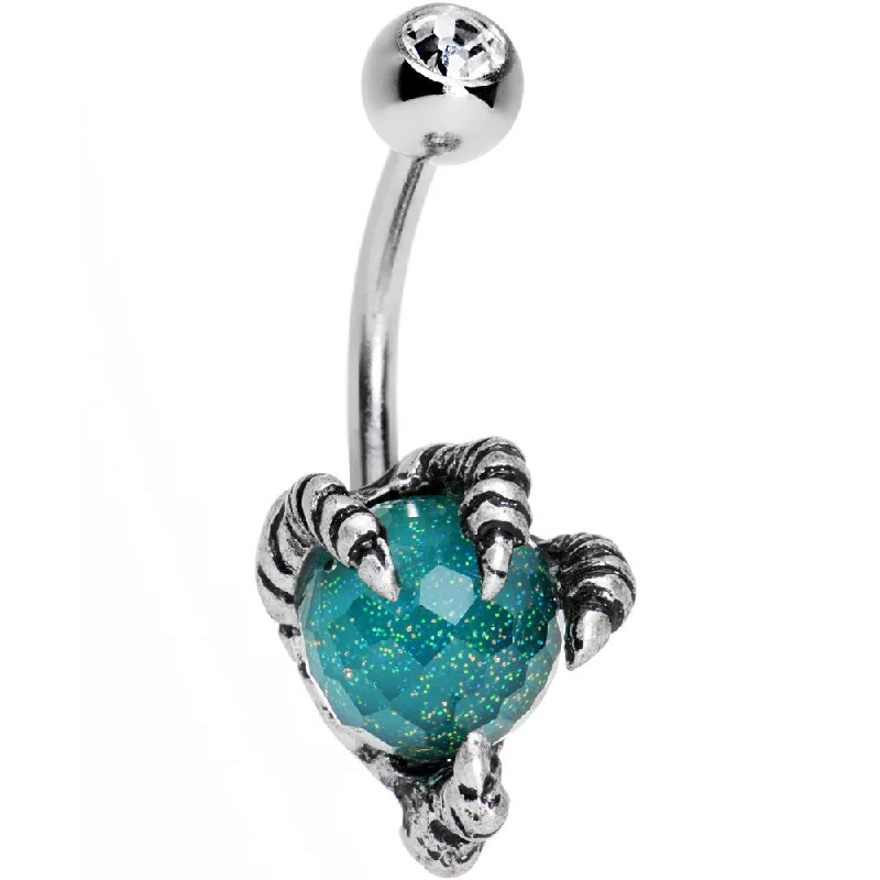 Fashionable Belly Rings for Trendy Looks -Clear Gem Aqua Globe Stainless Steel Take Me Talons Belly Ring Fashionable Belly Rings for Trendy Looks -Clear Gem Aqua Globe Stainless Steel Take Me Talons Belly Ring
