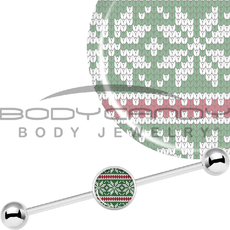 Women's Earrings – Elegant Designs for Every Personality--14 Gauge Green Red Christmas Sweater Industrial Barbell 37mm Women's Earrings – Elegant Designs for Every Personality--14 Gauge Green Red Christmas Sweater Industrial Barbell 37mm