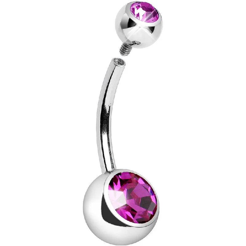Designer Belly Rings for Unique Shine -Internally Threaded Fuchsia Double Gem Belly Ring 11mm Designer Belly Rings for Unique Shine -Internally Threaded Fuchsia Double Gem Belly Ring 11mm