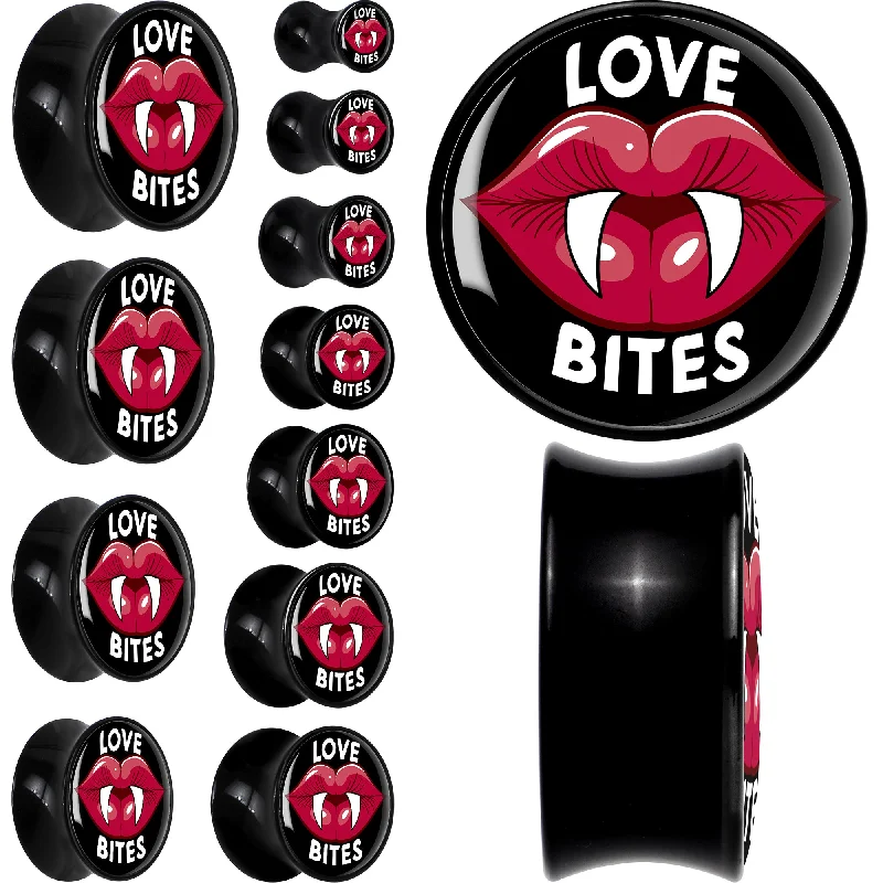 Women's Earrings – Elegant Designs for Every Personality--Valentine Love Bites Black Acrylic Saddle Plug Set Women's Earrings – Elegant Designs for Every Personality--Valentine Love Bites Black Acrylic Saddle Plug Set