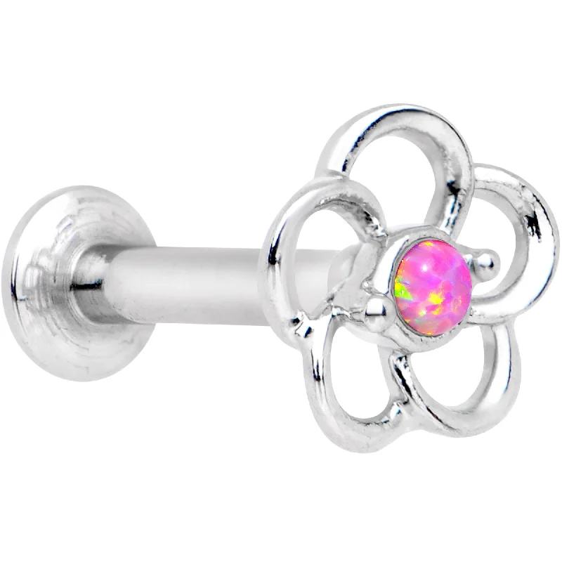 Beautiful Lip Rings with Classic Design1/4 Pink Faux Opal Internally Threaded Hollow Flower Labret Monroe Beautiful Lip Rings with Classic Design1/4 Pink Faux Opal Internally Threaded Hollow Flower Labret Monroe