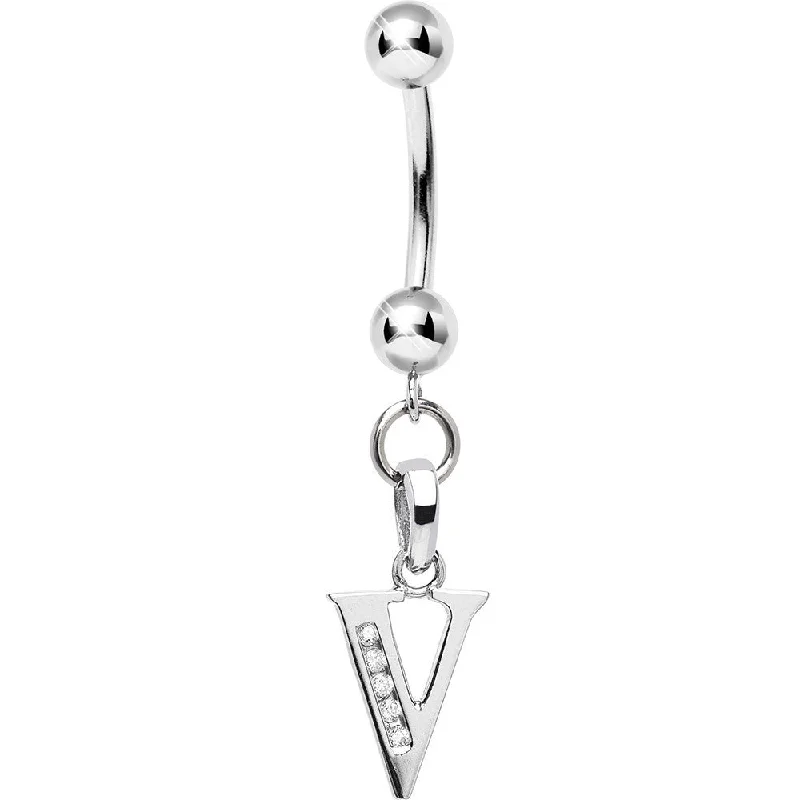 Belly Rings for Creative Fashion Choices -16 Gauge Solid 14kt White Gold CZ Initial V Belly Ring Belly Rings for Creative Fashion Choices -16 Gauge Solid 14kt White Gold CZ Initial V Belly Ring
