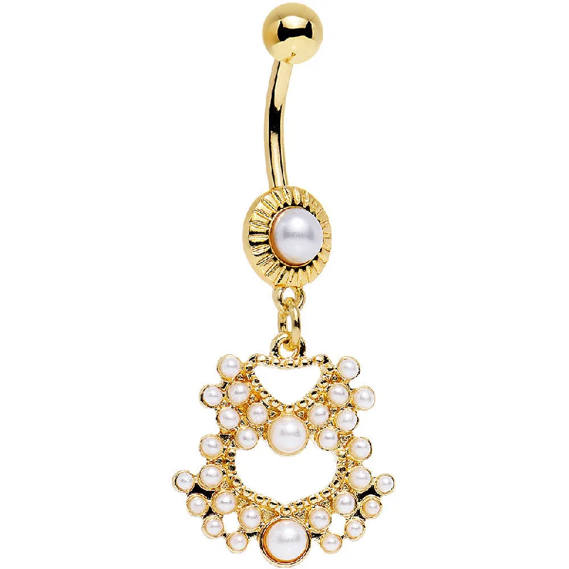 Stylish Belly Rings with Creative Detailing -White Gem Gold PVD Fancy Daylight Delilah Dangle Belly Ring Stylish Belly Rings with Creative Detailing -White Gem Gold PVD Fancy Daylight Delilah Dangle Belly Ring