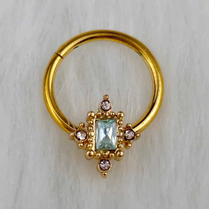 Stylish Gold Nose Rings with Elegant Designs -16 Gauge 3/8 Clear Gem Gold Tone Regal Seal Hinged Segment Ring Stylish Gold Nose Rings with Elegant Designs -16 Gauge 3/8 Clear Gem Gold Tone Regal Seal Hinged Segment Ring