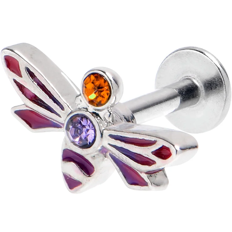Women's Earrings – Elegant Designs for Every Personality--16 Gauge 1/4 Purple Yellow Gem Dragonfly Stripe Labret Women's Earrings – Elegant Designs for Every Personality--16 Gauge 1/4 Purple Yellow Gem Dragonfly Stripe Labret