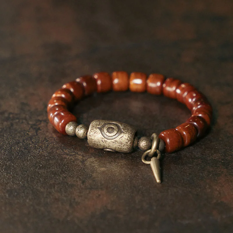 Trendy Bracelets for Men with Silver Accents-Buddha Stones Yak Bone Dzi Shape Copper Cone Pendant Strength Bracelet Trendy Bracelets for Men with Silver Accents-Buddha Stones Yak Bone Dzi Shape Copper Cone Pendant Strength Bracelet