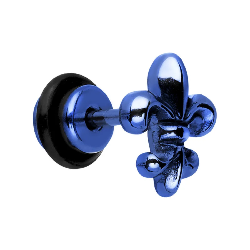 Women's Earrings – Elegant Designs for Every Personality--Blue Titanium Fleur De Lis Cheater Plug