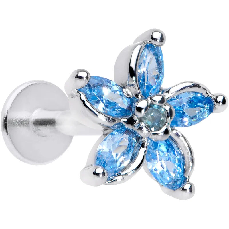 Women's Earrings – Elegant Designs for Every Personality--16 Gauge 5/16 Aqua Gem Pretty Petals Flower Labret Monroe Tragus