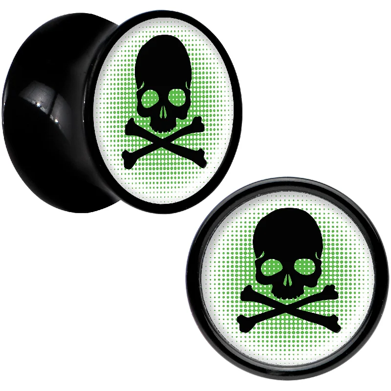 Women's Earrings – Elegant Designs for Every Personality--Black Acrylic Green Black Skull Saddle Plug Set 00 Gauge