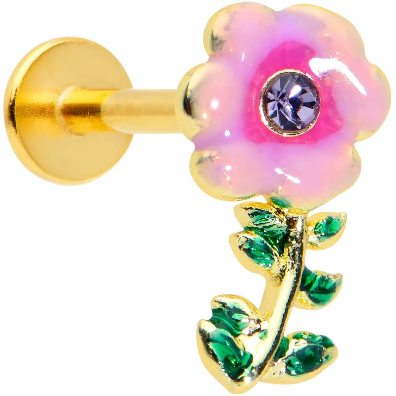 Lip Rings for Bold and Fun Fashion16 Gauge 5/16 Purple CZ Gem Gold Tone Pink Flower Labret Monroe Tragus